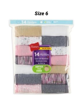 Girls Hanes Super Soft Cotton Tagless Hipster Underwear Pack 14 Pair Size 6 NEW